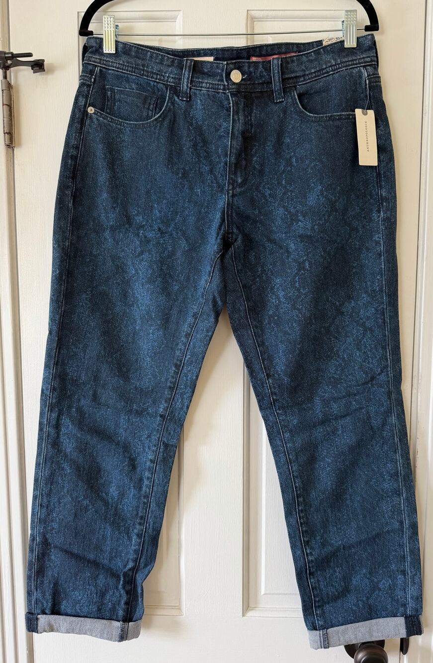 NEW Pilcro Anthropologie Boyfriend Slim Jeans jacquard-style printed pattern 29